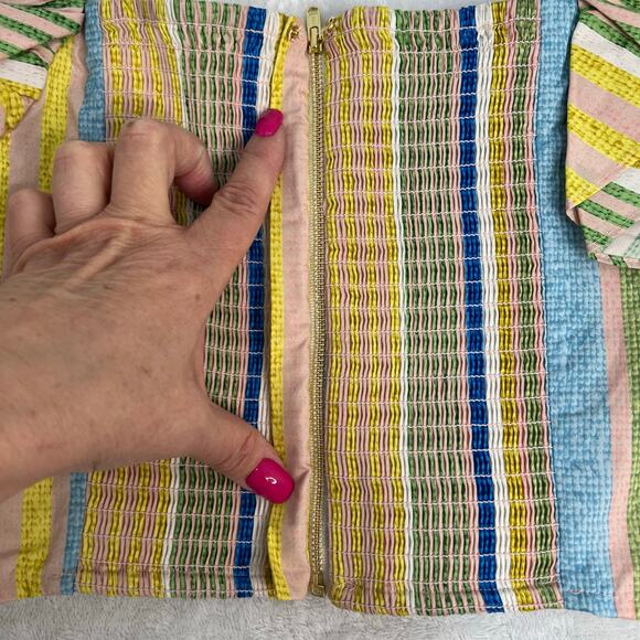 Cara Cara Cropped Darby Top Basketweave Stripe Blue Yellow Medium NWT Coquette - Picture 10 of 10